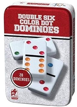 WP 6 Color Dot Game Set - White Dominoes 28 Piece Set Toy in Tin Case - Six Dot Dominoes Match & Educational Game