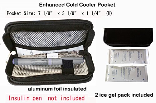 Chill Pack Enhanced Cold Diabetic Insulin Pen/Syringes Cooler Pocket, 2  Ice Packs Included, Small, Black