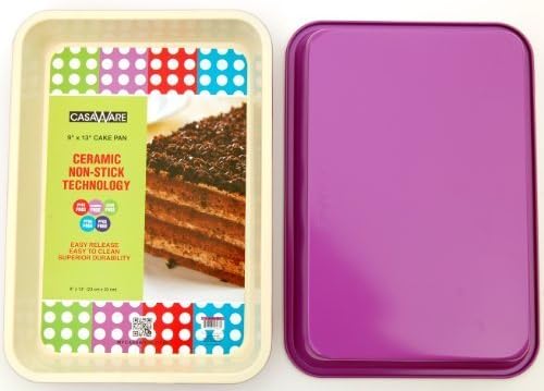 casaWare Ceramic Coated NonStick 9 X 13 x 2-Inch Rectangular Cake Pan (Cream/Purple) by casaWare