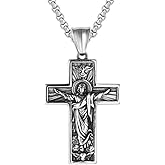 NIGHTCRUZ Open-armed Jesus Cross Necklace, Stainless Steel Christ Crucifix Celtic Pendant, Vintage Prayer Amulet Jewelry for Christians