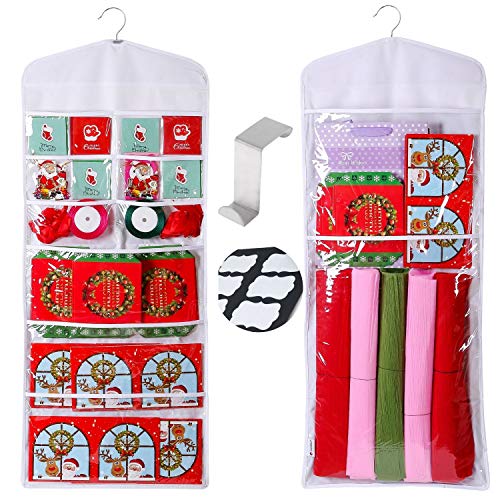 Hanging Gift Bag Organizer Double Sided with 11 Pockets for Tissue Paper, Cards and Gift Tags Includes 1 Bonus Door Hook and 8 Labels