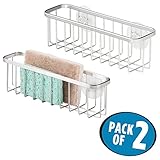 mDesign Kitchen Sink Suction Holder for Sponges, Scrub Brushes, Soap - Pack of 2, Extra Large, Polished SS