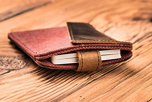 Slim Wallet Mens Handy®- Pull Out System - Leather and Canvas Coton - Card Holder and Coins Pocket (Burgundy) - Image 5