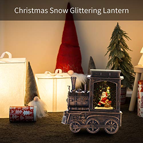 Weihnachtslaterne in Zugform, Schneelaterne mit Musik und Weihnachtsmann, wassergefüllt mit Schneegestöber, USB-oder Batteriebetriebene Schneekugel, LED Glitzer Laterne Weihnachtsdeko Innen, Zuhause