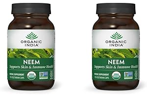 ORGANIC INDIA Neem Herbal Supplement - Supports Skin, Immune, & Liver Health, Detox, Healthy Inflammatory Response, Vegan, Gluten-Free, USDA Certified Organic - 90 Capsules, 2 Pack