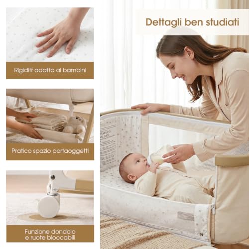 Maydolly Beistellbett 3 in 1 Portable Baby Bed with Breathable Mesh and Sheet, Adjustable Pram Cot (Cream White)