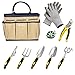 Moroly 9 Piece Garden Tool Set for Digging Planting Gardening Kit with 6 Heavy Duty Cast-Aluminum Heads,Cut-Resistant Gloves, Plant Twist Tie and Storage Bag (Beige)thumb 1