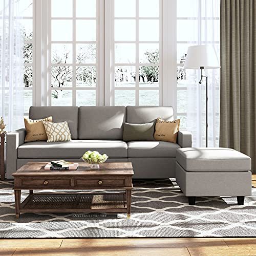 HONBAY Convertible Sectional Sofa, L Shaped Couch with Linen Fabric, Reversible Sectional Sofa