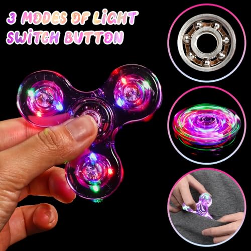 SCIONE 2Pack LED Light up Fidget Spinners for Kids, Sensory Fidget Toys for Kids Adults, Glow in The Dark Spinner Toys for Teens Boys Girls Gifts Classroom Prizes, ADHD Stress Anxiety Relief Fidgets