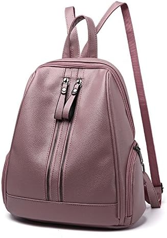 QAMACHAN Women Casual Backpacks Soft PU Leather Backpacks Large Capacity Leisure Travel Backpack Pink