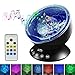 Night Lights for Kids - Upgraded LED Night Light with Music Player & Timer, Ocean Wave Projector with Remote & Easy Touch Mode Perfect for Babies Room and Bedroom 12 LED & 7 Colors (Black)
