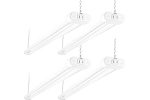 hykolity 4 Pack Linkable LED Shop Light, 4FT 44W [300W Equivalent], 4600lm, 5000K Daylight, Plug-in Utility Bay Light Fixture, Hanging or Surface Mount, White - Energy Efficient Lighting Solution