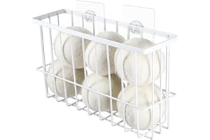Picowe Large Dryer Ball Organizer Laundry Lint Bin, Dryer Ball Holder with 2 Adhesive Hooks for Laundry Room Organization and Storage to Hold 6 Dryer Balls, Without Balls (White, L)