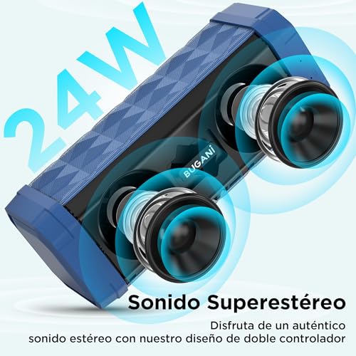 BUGANI Portable Bluetooth Speaker 5.4, Powerful Bluetooth Speaker 30W, Small Speakers, Dual Bass Speaker, 30H Playback, IPX5 Waterproof, TWS Pairing, for Outdoor, Parties