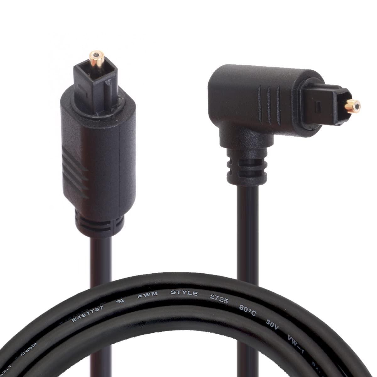 Tomost Optical Fiber Cable, 90 Degree Right Angle Digital Audio Toslink Cable 24 Gold-Plated Optical Audio Cable for AV Receiver Sound Bar,Smart TV,Xbox,PS4,Blu-Ray Players (2 Meter / 6.6 FT)
