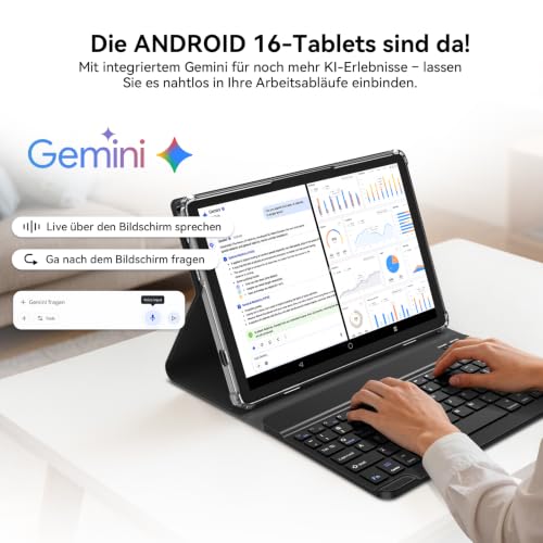 KADYBE Tablet 10.1 Inch Android 16 with 16GB RAM + 128GB ROM, Face Unlock, Tablet PC with Keyboard, Mouse & Stylus, 6000mAh Battery, WiFi 5, Bluetooth 5.0, GPS, HD Display - Business for Home