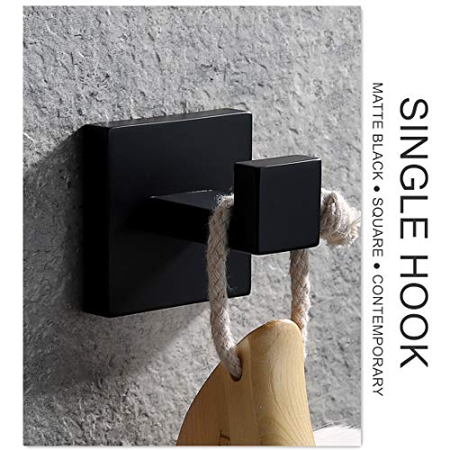 VELIMAX Premium Stainless Steel Towel Hook Matte Black Square Robe Hook