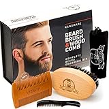 Beard Kit with Beard Brush and 2 Beard Combs - Natural Beard Grooming Kit Made Exclusively of Wood and Genuine Boar Bristles for Proper Beard Care
