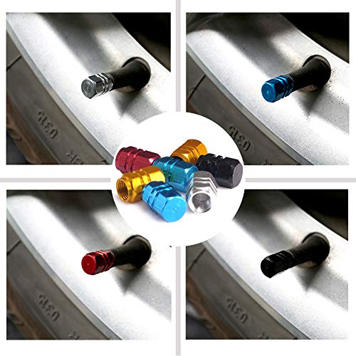 40 Pieces Tire Stem Valve Dust Caps,20 Pack Car Wheel Air Colorful Aluminum Covers with 20 Pcs Black Plastic Dustproof Tire Cap for Car, Motorbike, Trucks, Bike and Bicycle for Prevent Air Leakage