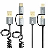 CHOETECH 2-in-1 Micro USB Type C Cable (2-Pack, Straight & Coiled), Micro USB Cable with USB C Cord Compatible with Samsung Galaxy Note9/8/S9/S8/S7/S7 Edge, LG G5/V20, Nokia 8, Nexus 5/6/ More Device
