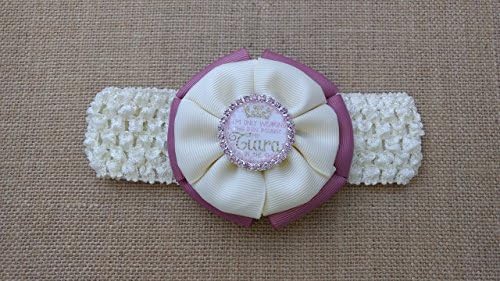 Baby Girl Headband, Rhinestone Tiara Hair Bow, Pink and Ivory, Accessory
