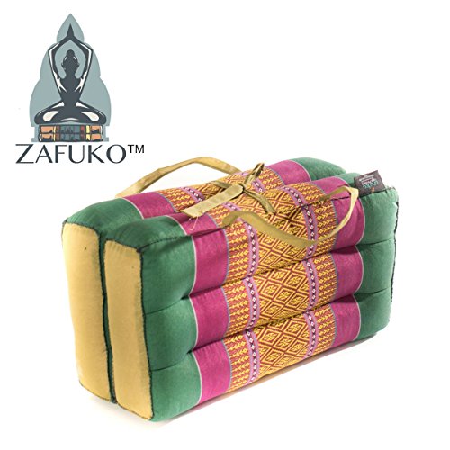 Zafuko Yoga, Meditation, Kundalini and Pilates Foldable Cushion (Zafu) for on-The-go Block, Bolster, Floor Pillow, Prop - 100% Organic Kapok Fiber Filling - Standard/Medium Size (Green & Violet)
