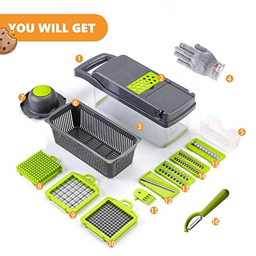 Caannasweis Vegetable Chopper, Pro Mandoline Slicer with Container, 8 in 1 onion chopper slicer dicer for Carrots, Cabbage, Potato, Garlic, Tomato, Fruit, Salad