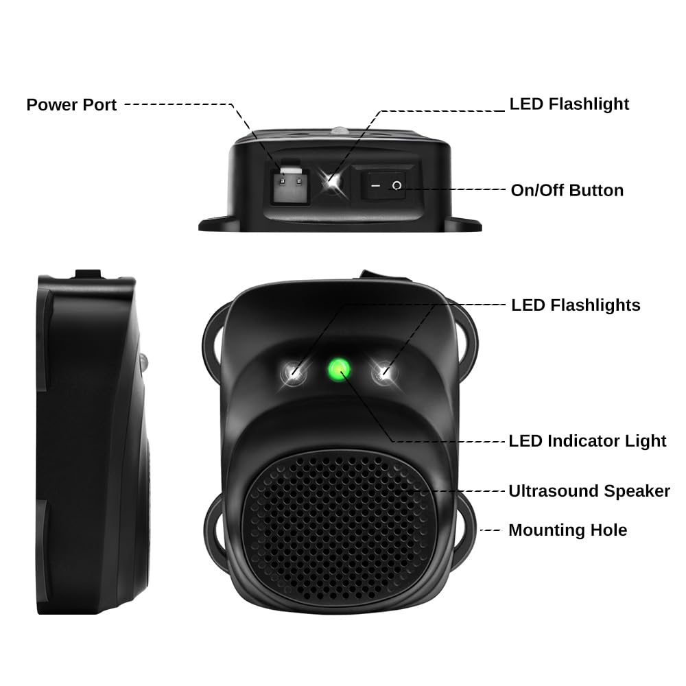 Car Rodent Repellent Ultrasonic Under Hood Animal Repeller Mouse and Rat Deterrent with LED Strobe – Engine Bay Pest Control Device for 12V 24V Vehicle, Automobile, Truck, RV