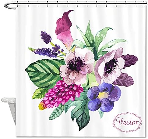 Iandsang Polyester Shower Curtain 72 X 72 Inch, Flroal Flower Ink Painting