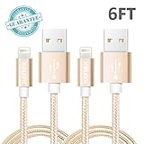 Kenex® 2 Packs 6.6ft [Gold] USB 2.0 Nylon Braided Lightning Cable USB Charging Cable Cord for iPhone 6S/6S Plus/6 Plus/6/5/5C/5S/SE, iPad Air, Mini 4, iPod 5 and iPod 7