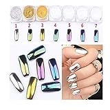 CINEEN 7 Colors Mirror Powder Set Nail Art Chrome Effect Nail Spell Mirror Metallic Nail Polish Effect Nail Art Additive Effect Pigment with dual head sponge eyeshadow applicators