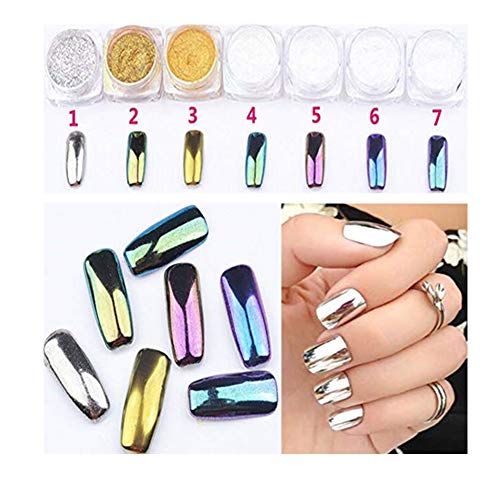 CINEEN 7 Colors Mirror Powder Set Nail Art Chrome Effect Nail Spell Mirror Metallic Nail Polish Effect Nail Art Additive Effect Pigment with dual head sponge eyeshadow applicators CINEEN 7 Colors Mirror Powder Set Nail Art Chrome Effect Nail Spell Mirror Metallic Nail Polish Effect Nail Art Additive Effect Pigment with dual head sponge eyeshadow applicators
