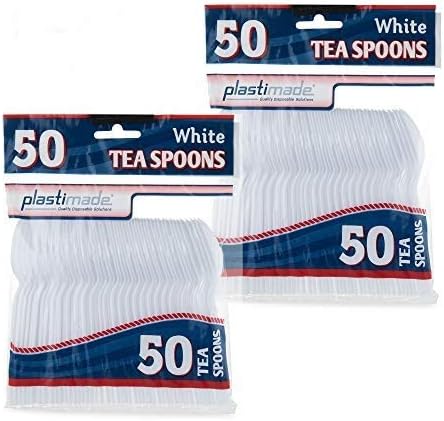 [100 White Tea Spoons] Plastimade Disposable Heavy Duty Plastic Cutlery,Great for Every Day Use, Home, Office, Party, Picnics, or Outdoor Events,