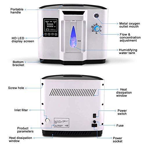 HUKOER Oxygen Concentrator, 1-6L/min Adjustable Portable Oxygen Machine for Home and Travel Use, AC 110V Humidifiers