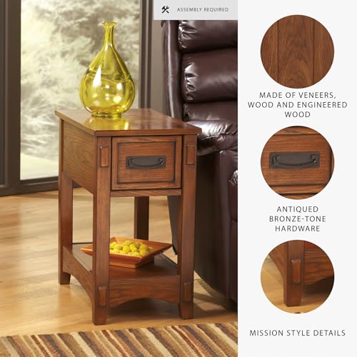 SIGNATURE DESIGN BY ASHLEY BREEGIN NEW TRADITIONAL WOODEN CHAIR SIDE END TABLE WITH 1 DRAWER AND 1 FIXED SHELF, BROWN