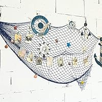 Flesser Decorative Fish Net Mediterranean Style Fish Netting Fish Net Decorations for Wall(79 x 59 inch Blue)