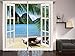 Nautical Curtains Palm Tree Decor by Ambesonne, Ocean Beach Seascape Heaven Sunbeds Balcony White Wooden Windows Summer Tropical 2 Panels Set Curtains for Living Room and Bedrooms, Blue Green White
