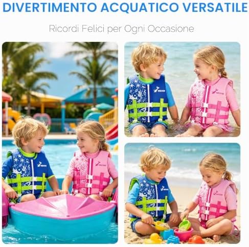 Gilet Nuoto Bambino, Galleggiante Regolabile, TÜV geprüft, Neoprene Morbido, 2-3 Anni 15-19kg, per Piscina Spiaggia Lezioni di Nuoto