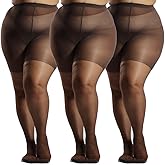 MERYLURE Plus Size Tights for Women, 20D Ultra Thin High Waist Pantyhose with Reinforced Toes Sheer Stockings 3 Pairs