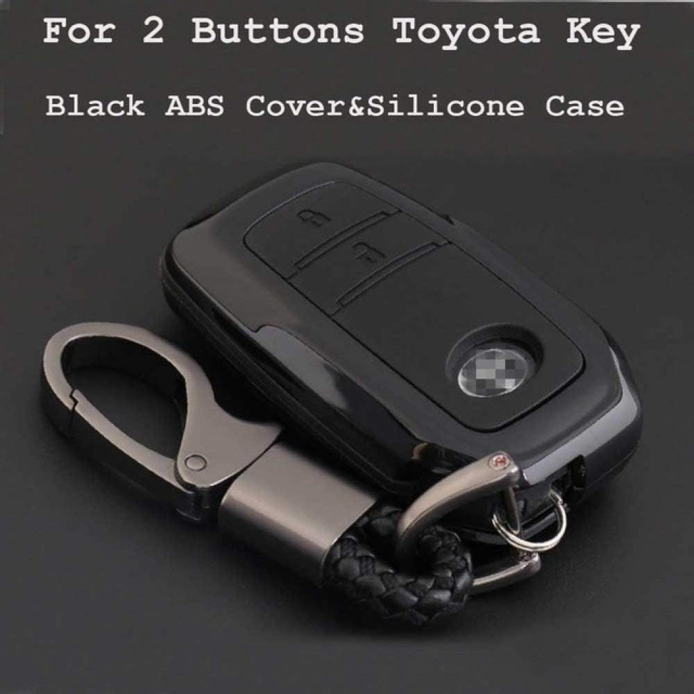 MAYICHEN Buttons Carbon Fiber Car Smart Key Cover Case for Toyota Hilux Fortuner Camry Coralla Crown RAV4 Highlander,2key,ABSblack