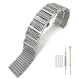 20mm/22mm24mm Shark Mesh H Link Polished Stainless Steel Watch Band Butterfly Buckle Silver/Black