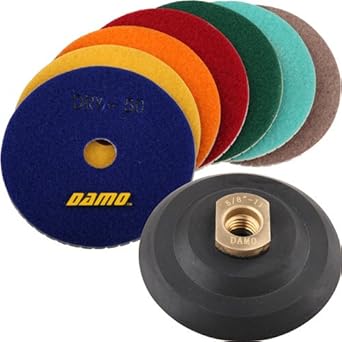 Damo Diamond Polishing Pads 4 Inch Dry Set Of 7 Back Holder For