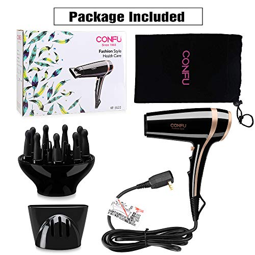 Professional Ionic Salon Hair Dryer, CONFU 1875 Watt Negative Ion Fast Drying Lightweight Quiet Blow Dryer, Low Noise Ceramic Tourmaline Hairdryer with Diffuser and Concentrator Nozzles - Thumbnail 6