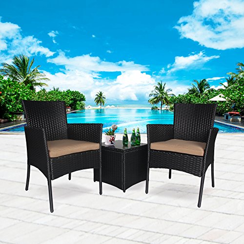 Cloud Mountain Outdoor 3 Piece Patio Bistro Set Chair Set Wicker Rattan Bistro Set Wicker Furnit ...