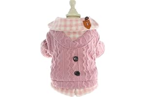 AZA Dog Princess Sweater for Small Dogs Thick Shirt Plaid Clothes Costume Pet Girl Cute Coat Outfits Fall Costumes Winter Dog Sweaters (M,Pink)