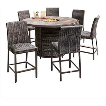 Amazon.com: Belham 7 Piece Propane Gas Fire Pit Patio Dining Set Table