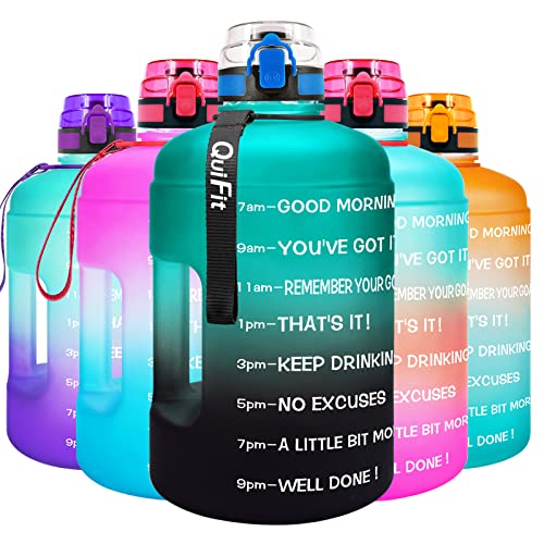 QuiFit 1 Gallon Water Bottle 128 oz Water Bottle with Times to Drink