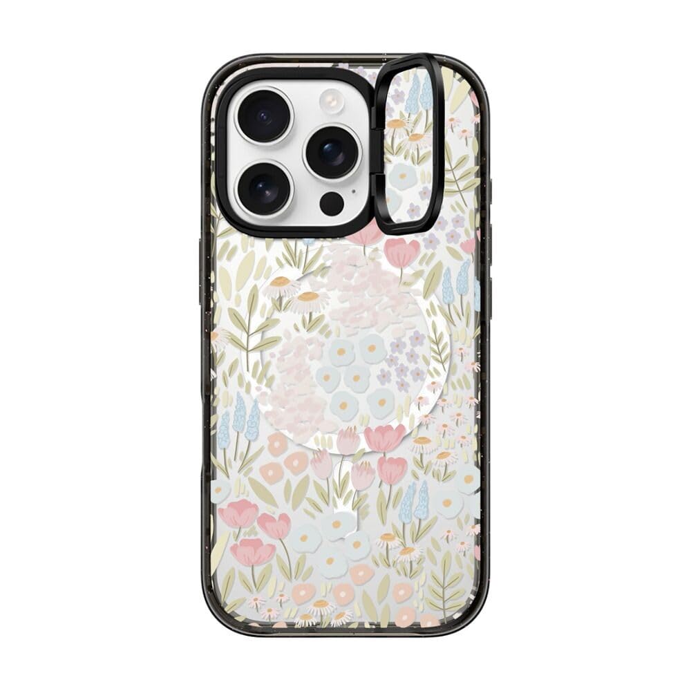 CASETiFY Impact Ring Stand iPhone 16 Pro Case [Kickstand / 6.6ft. 3X Military Grade Drop Protection/Compatible with Magsafe] - Eleanor - Clear Black