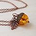 Enchanted Leaves - Amber and Copper Acorn Necklace - Man Made Amber - Cute Nature Charm Necklace