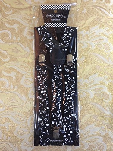 White Music Notes Suspenders Gothic Emo Punk Rocker Unisex